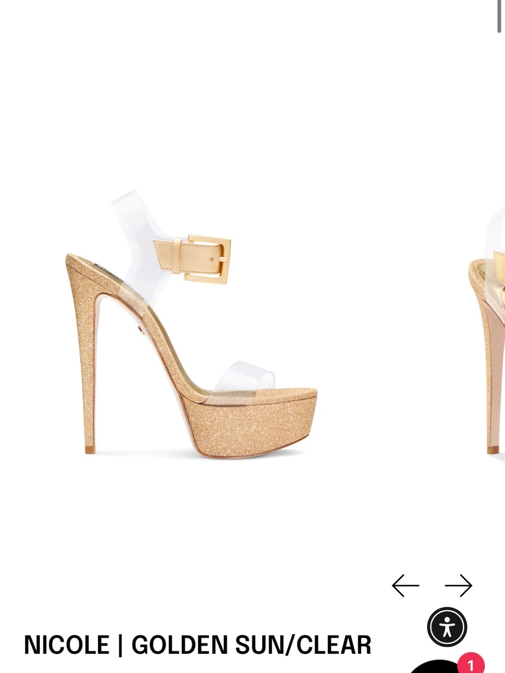 Ruthie Davis Gold Glitter Platform Sandal with Clear Straps